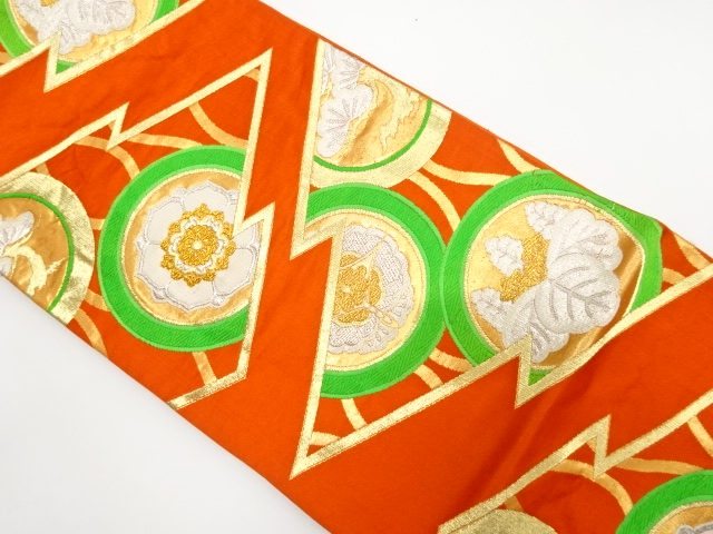 JAPANESE KIMONO / ANTIQUE FUKURO OBI / SILK / WOVEN PAULOWNIA & FLOWER